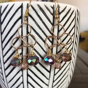 Handmade gold and purple beaded earrings